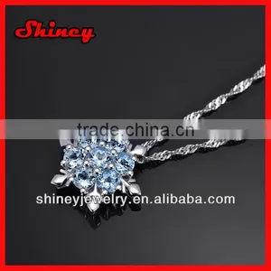 Blue Zirconia Paved Silver Stock Snowflake Necklace thumbnail-1