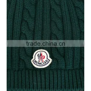 Dark Green Virgin Wool Cable Knit Beanie With a Front Patch Logo thumbnail-5