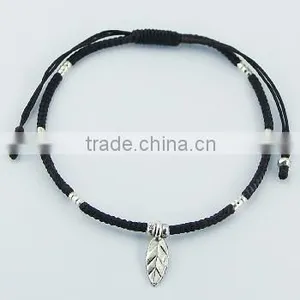 Macrame Bracelet With Sterling Silver Leaf and Beads thumbnail-1