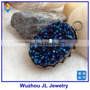 Blue Druzy Oval Shape Copper Pendant Necklace/ Blue Druzy Necklace thumbnail-1