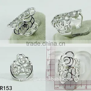 2016 The Very Good Quality Open Ring Women Vintage Water Sliver Rose Flower Ring Wholesale Brass Jewelry R0153 thumbnail-2