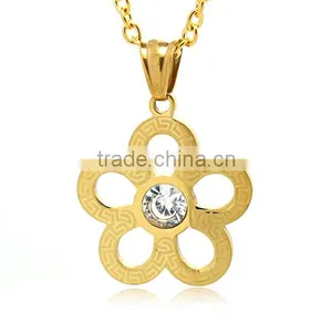 Stainless Steel Gold Tone 316L Fashion Pendant Hollow Out Flower Mini Pendant With White CZ Stone Beautiful Women's Jewelry thumbnail-1