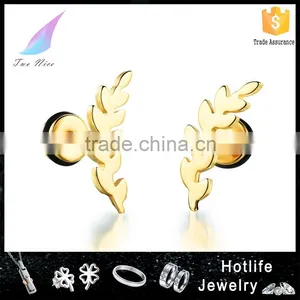 2016 Spring Latest Fashion Men Jewelry Accessories Long Top Design Golden Leaf Earring for Men thumbnail-1