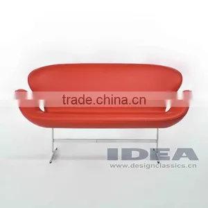 Replica Arne Jocabsen Swan Chair Loveseat - Red Genuine Leather thumbnail-1