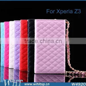 Hot New Products 2015 Trifold Design for Sony Xperia Z3 Wallet Case With Elegant Chain thumbnail-6