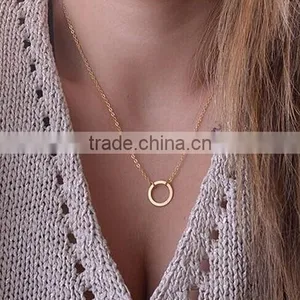 Geometric Tiny Mini Size Open Circle Round Disc Pendant Necklace thumbnail-1