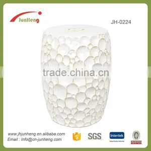 White Glazed Ceramic Stone Stool, Stone Garden Bench, Garden Furniture Outdoor thumbnail-1