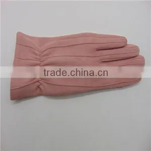 Bowknot Decorated Pink Suede Gloves For Lady thumbnail-3