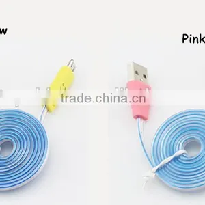 Mix Color Flashing Visible Luminous Smiling Face Micro USB Cable LED Glow Sync Data Charger Cables, Noodle Cables for Samsung thumbnail-5