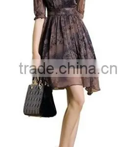 Women's V-Neck Vintage Flower Printed A-Line Casual Chiffon Dress thumbnail-4