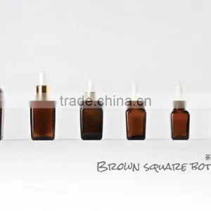50ml,30ml,20ml,10ml,15ml Liquid Square Amber Dropper Glass Bottles for Oil Cosmetic thumbnail-1