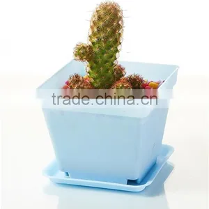 Plastic Colorful Small Square Flower Pots With Pallet Tray Saucer for Decoration of Home Office Desk Garden Flower Sh thumbnail-2