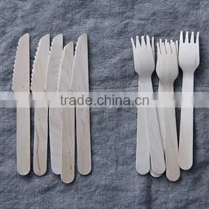 Cheap Food- Grade Biodegradable Birch Wood Cutlery Disposable Wood Spoon Knife and Fork thumbnail-4