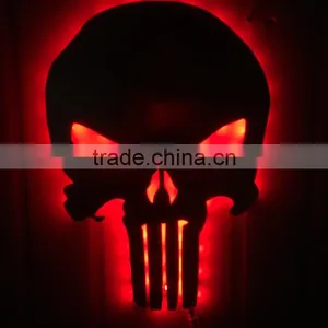 3D Punisher Mask Mirror Light, Halloween Decorative LED Colorful Remote Control Switch Lamp, Skull Decorative Wall Light Mirror thumbnail-2