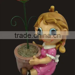 2014 New Products Cute Cartoon Girl Sitting With Flower Pot Outdoor Clay Pots Garden Pot thumbnail-1