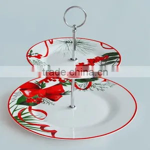 2 Tier Tidbit Plate, Porcelain Plate With Christmas Design thumbnail-1