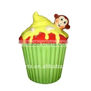 Ceramic Cupcake Cookie Jar With Monkey thumbnail-1