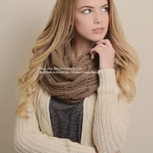 Single Color Women Winter Knitted Infinity Circle Loop Scarf Wholesale thumbnail-2