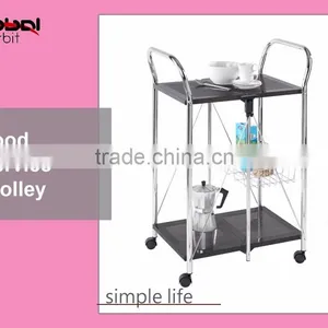Kitchen Stainless Steel Serving Cart Food Wooden 3 Tier Shelf Rolling Wheels thumbnail-5