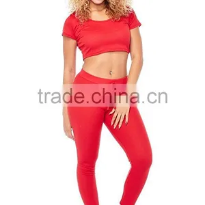 Plain Track Suit Wholesale Womens Red Ribbed Solid Hoodie Crop Top Leggings Set 2 Piece Casual Wear Latest Design Tracksuit thumbnail-2