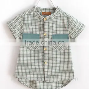 Aliabba Wholesale Fashion Boy Shirts Band Collar Short Sleeve Checks Shirts for Children thumbnail-6