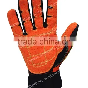 HIGH-VIS CE EN388 4232mechanic Impact Resistant Work ,Oilfield & Gas Drilling Safety Gloves, PVC Dots, Earthquake Rescue Gloves thumbnail-2