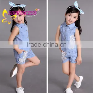 2015 Fashion Blue Cowboy Girl Suit Cowboy Set for Baby Girl Children thumbnail-1