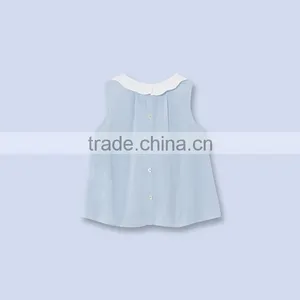 2017 Wholesale Fashion Latest Styles Children Clothes Blue Sleeveless Ruffle Designs Blouse/shirts thumbnail-2