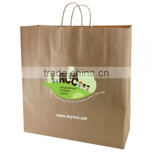 USA Made Natural Kraft Shopping Bag With Kraft Paper Handles - Dimensions Are 18" x 7" x 18.75" and Comes With Your Logo. thumbnail-1