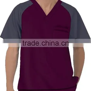 Men's V-Neck Color Block Raglan Sleeve Scrub Top thumbnail-1