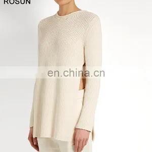 Women Round Neck Ribbed Knit Cotton Blend Sweater thumbnail-2