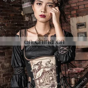 Gothic Off-shoulder Top Made of Soft Stretchy Wet Leather Look Fabric thumbnail-4