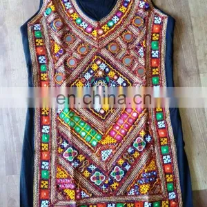 Hot Traditional Exclusive Creation Unique Beautiful Design Pom Pom Border Kutch Colorful Pakkowork Handmade Embroidered Kurti thumbnail-1