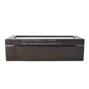 High Grade Luxury 4 Slots Brown Watch Packaging Box 4 Slot Oak Solid Wood Watch Storage Display Box With Clear Glass Window thumbnail-4