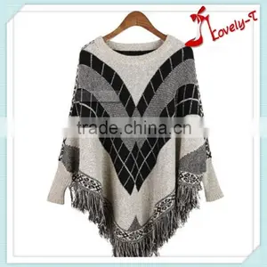 Color Combination Hot Sale Knit Lady Cashmere Crochet Poncho Sweater thumbnail-2