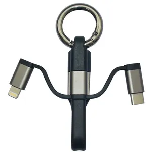 High Quality 3 in 1 Key Chain Design Portable USB Charging Cable for IPhone 7/8/X and Android Mobile Devices thumbnail-1