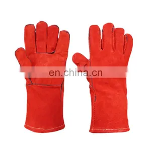 Anti-slip Industrial Cow Split Cut Resistant Leather Long Safety Working Welding Gloves For Welder thumbnail-1