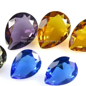 Colored Faceted Briolette Water Drops Jewelry Making Glass Beads Synthetic Gemstones Synthetic Glass thumbnail-2