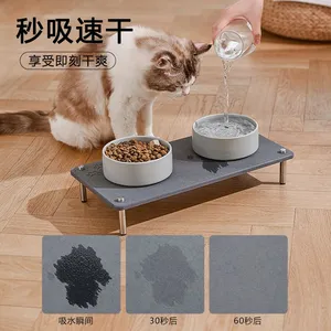 Elevated Pet Food Feeding Mat Water Absorbing Diatomite Stone Drying Rack thumbnail-2