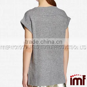 Grey Women Cashmere Sweater,Short Sleeve Cashmere Sweater thumbnail-2