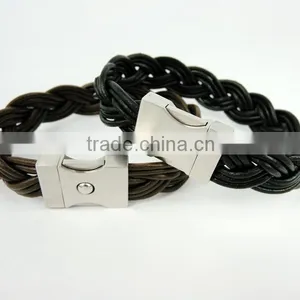 Charm Bracelets Leather Stainless Steel Double Wrap Leather Bracelet Macrame Bracelets thumbnail-2