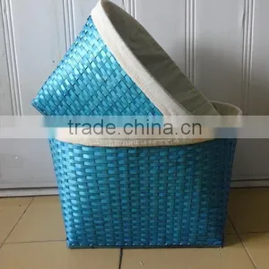 Oval Blue Bamboo Basket Set/2 With Lining thumbnail-1