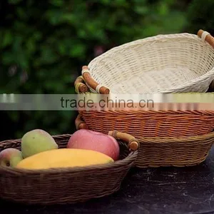 Rattan Fruit Basket and Tray With Wood Handle thumbnail-1