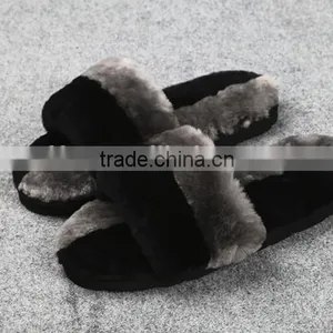 Many Colors Soft Warm Two Tone Sheared Rex Rabbit Fur Slipper thumbnail-3