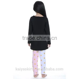 2016 Fall Long Sleeve Couple Black T-shirt and Dotted Pant Kids Clothing thumbnail-2