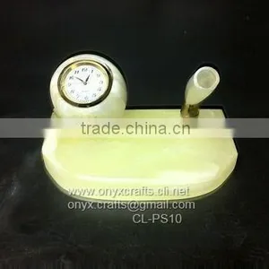 Desk Clock With Pen Holder in Onyx Stone thumbnail-1