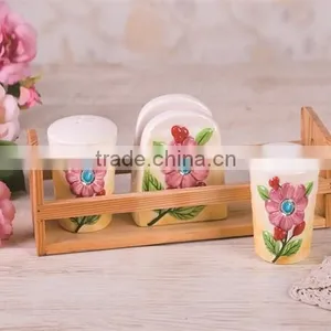 Ceramic Material Salt Pepper Shakers and Napkin Holder With Wooden Base thumbnail-1