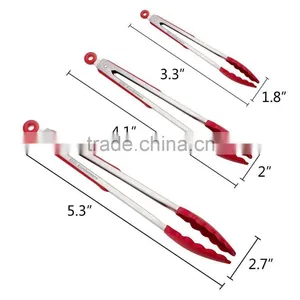 Home & Garden Silicone Laser Logo 430 Handle Stainless Steel Set of 3 BBQ Tong thumbnail-1