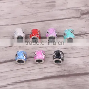 Enamel Tube Beads Big Hole Charm Antique Siver Metal Beads Fit Bracelet Jewelry thumbnail-1