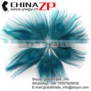 CHINAZP Wholeasale Top Selling Special Colors Dyed Turquoise Trimmed Short Peacock Feathers for Girls thumbnail-1